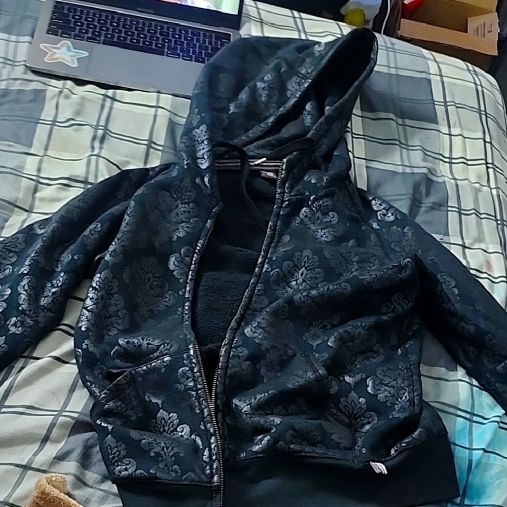 TNA Black Gothic Floral Zip Hoodie